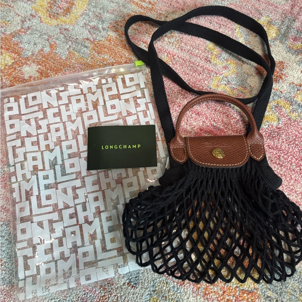 Longchamp Black and Brown Net Shoulder Bag - Picture 2 of 2